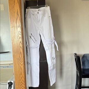 Men’s Kloud 9 Size 38x34 White Zipper and Strap White Jeans